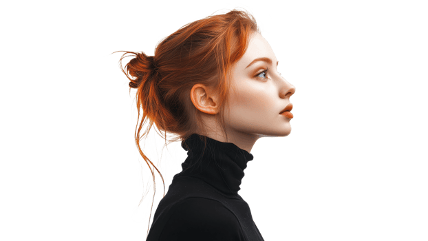 Young woman with red hair in profile view png