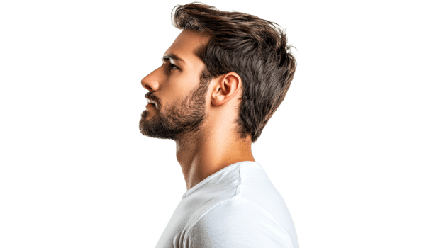 Profile of bearded young man on white png