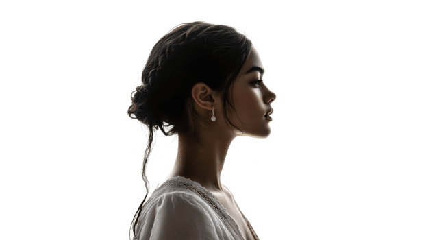 Young woman in profile with elegant hairstyle png