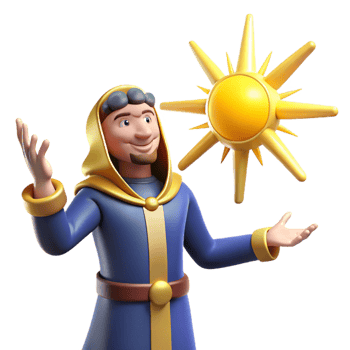 beautiful classic 3D Cartoon Wizard and Sun Illustration 4K png