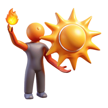 vibrant abstract 3D Render Sun and Fire Illustration high resolution png
