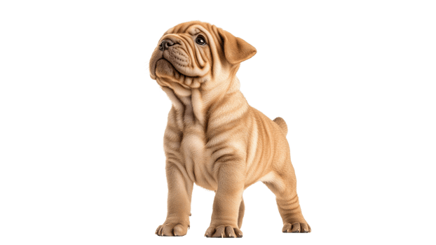 Cute shar pei puppy standing confidently indoors png