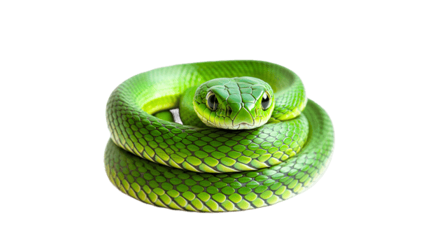 Bright green snake resting in a coiled position png