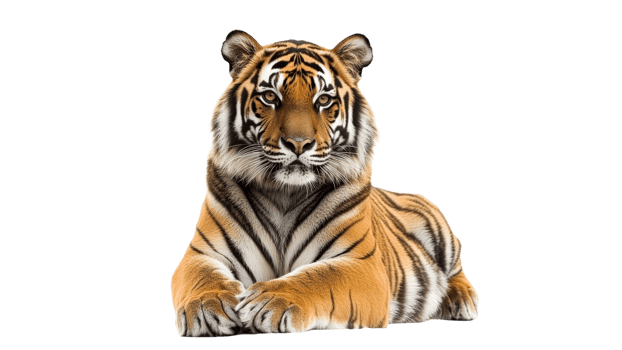 Majestic tiger resting on a white background png