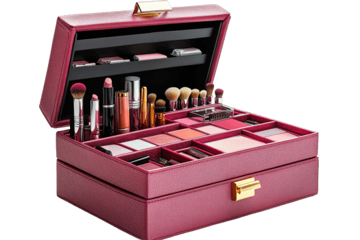 Stylish makeup box with organized tools png