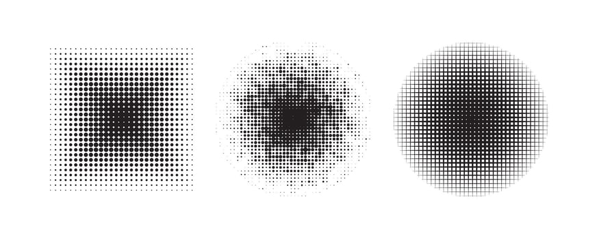 Abstract halftone effect square graphic design element. Monochrome dots semitone element. vector