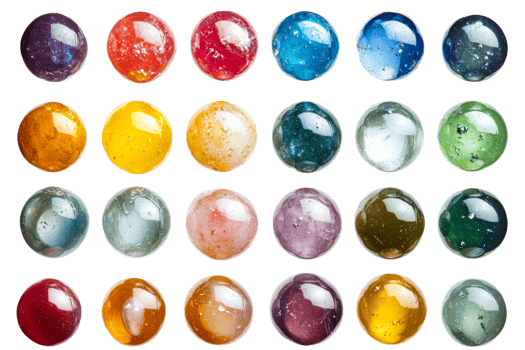 Neatly arranged colorful glass marbles png