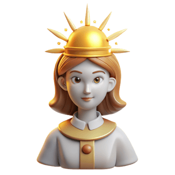 vibrant abstract 3D Cartoon Girl Golden Crown Illustration high quality png