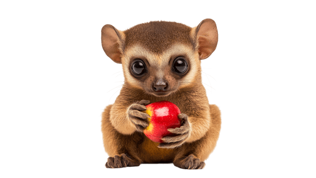 Cute animal holds a red apple in its paws png