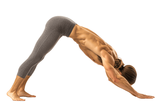 Man practicing yoga in downward dog pose indoors png