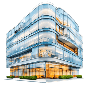 glass office building with reflective windows looks sleek and futuristic png