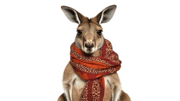 Kangaroo in a colorful scarf in studio png