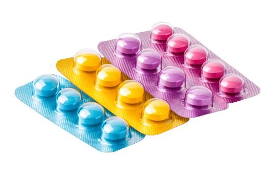 Colorful tablet packs on white background png