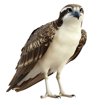 Brown and white osprey with sharp talons and piercing eyes looks alert and majestic png