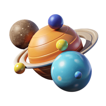 wonderful vintage Colorful 3D Planetary System Illustration original png