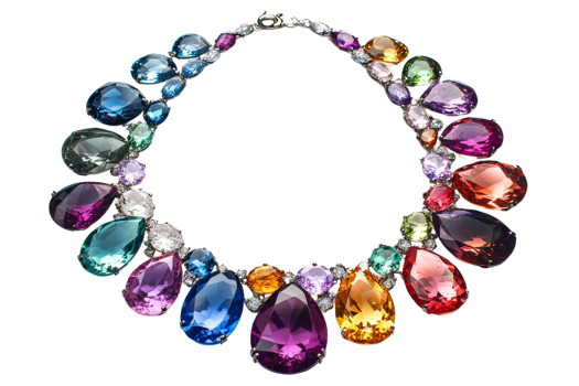 Unique colorful gemstone necklace display png