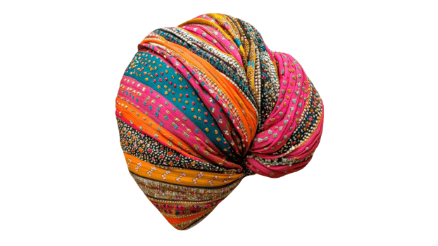 Colorful scarf wrapped in a turban style png