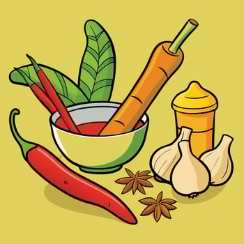 A vibrant illustration of culinary ingredients for a delicious Asian dish vector