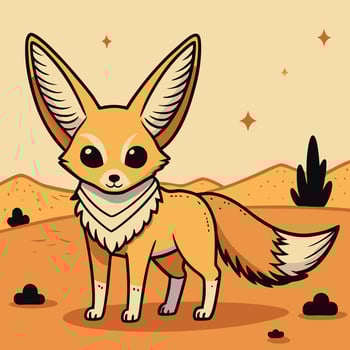 Adorable Fennec Fox in the Desert Sands A Cute Cartoon Illustration vector