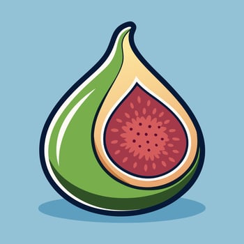 A Vibrant Illustration of a Halved Fig Showing its Delicious Red Interior and Green Exterior Skin vector