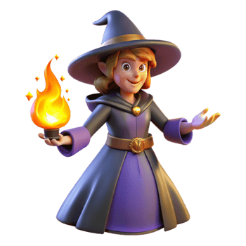 serene rustic 3D Render Young Witch with Flame professional png