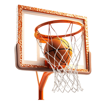 Orange basketball swishing through a golden hoop looks energetic and exciting png