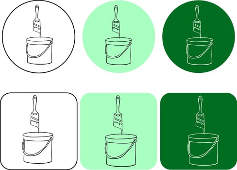 Paint can and brush graphic line ink logo. illustration icon vector