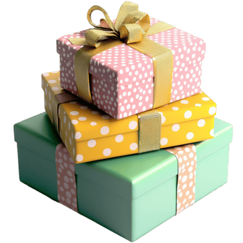 Stack of colorful gift boxes with golden ribbons looks festive and exciting png