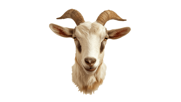 Goat with prominent horns against a white backdrop png