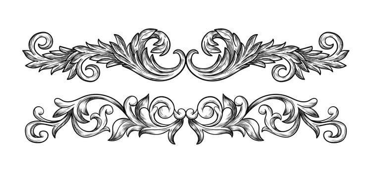 Realistic hand drawn ornamental border art on black colour vector