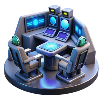 vibrant minimalist Futuristic 3D Control Room Illustration detailed png