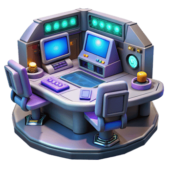 stunning rustic Retro Futuristic 3D Workstation Illustration authentic png