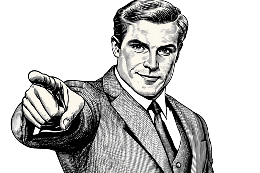 Confident man pointing in a professional outfit png