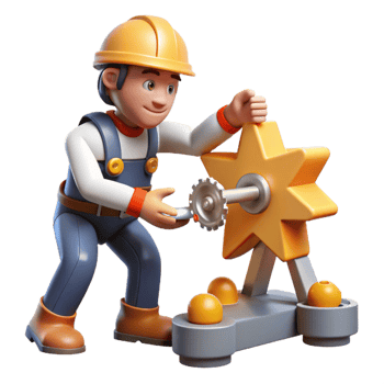wonderful rustic 3D Cartoon Worker Repairing Star Gear detailed png
