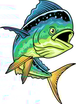 Mahi Mahi Fish Cartoon Illustration for sticker badge emblem t-shirt banner invitation vector