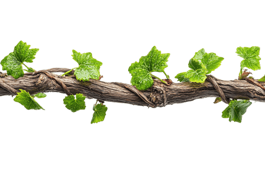 Old Grapevine Branch with Fresh Green Leaves Isolated on Transparent Background png