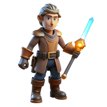 stunning creative 3D Cartoon Adventurer with Staff high quality png