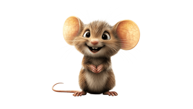 Cute cartoon mouse with large ears and a smile png