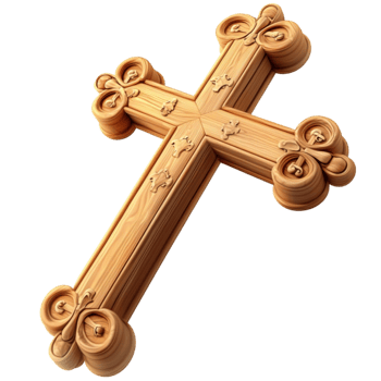 Wooden cross with intricate carvings looks and symbolic png