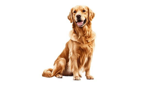 Happy golden retriever sitting indoors during day png