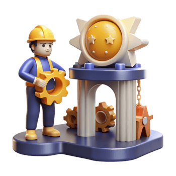 wonderful classic 3D Illustration Worker and Gear Mechanism 4K png