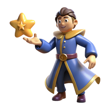 beautiful contemporary 3D Cartoon Wizard with Star Illustration detailed png
