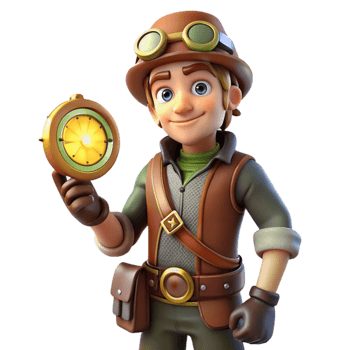 serene classic 3D Cartoon Explorer with Compass Illustration authentic png