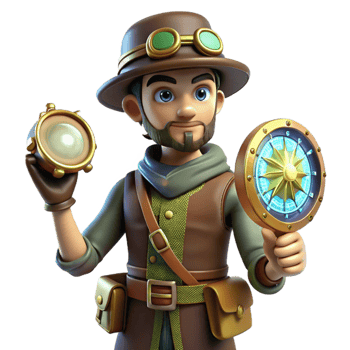 vibrant classic 3D Cartoon Explorer with Compass and Lamp professional png