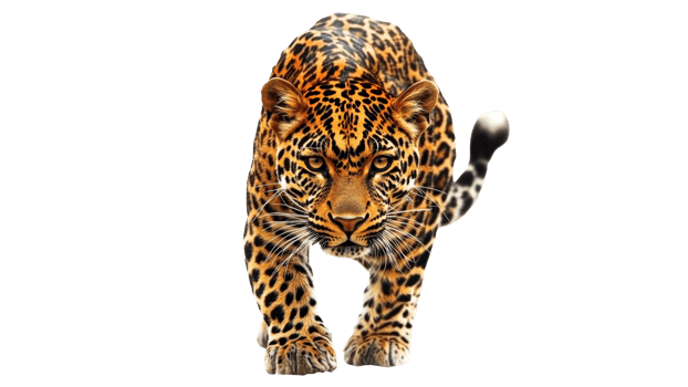 Leopard walking gracefully in a bright setting png