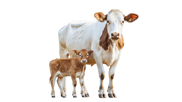 Mother and calf on a farm during daytime png