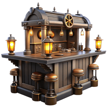 stunning vintage Steampunk Bar 3D Model Render authentic png