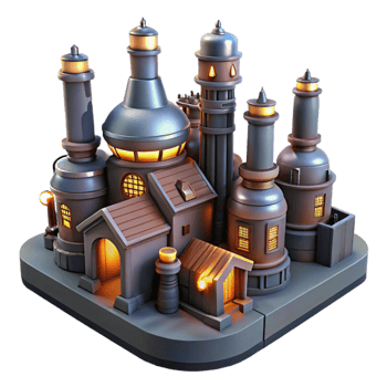 impressive rustic Fantasy 3D Model Village, Night Lights premium png