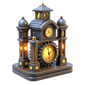 elegant traditional Steampunk Clock Tower 3D Render high quality png