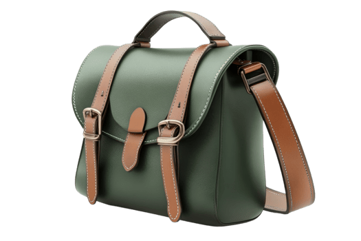 Green bag with brown straps for daily use png
